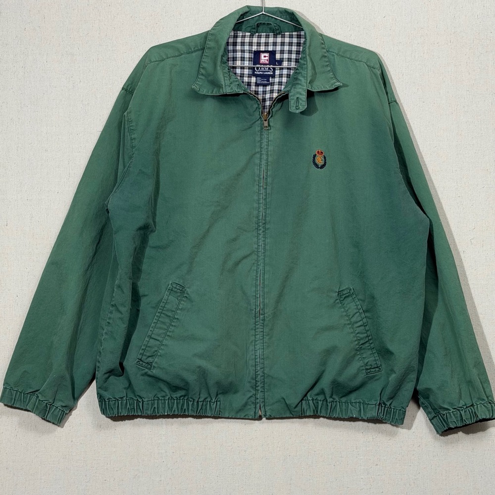 Chaps Ralph Lauren Harrington Zip Jacket Mens Large Green Vintage Crest Plaid